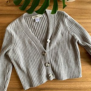 Cotton Emporium Cropped Button Front Ribbed Cardigan Sweater | Size Medium